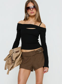 Maddelena Foldover Waist Buckle Detail Shorts Brown