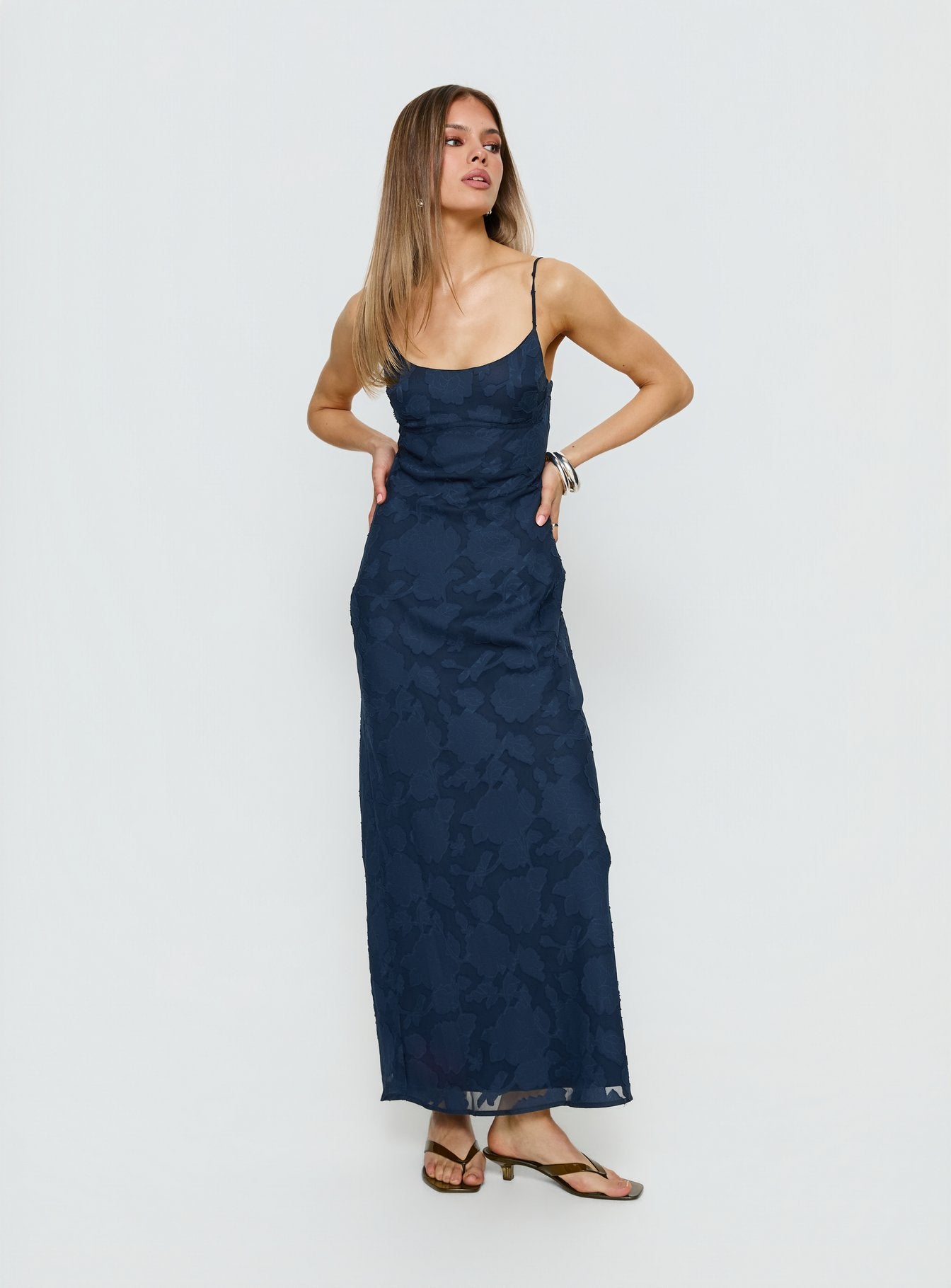 Ariadne Scoop Backless Maxi Dress Navy Burnout | Princess Polly Ariadne Scoop Backless Maxi Dress Navy Burnout | Princess Polly
