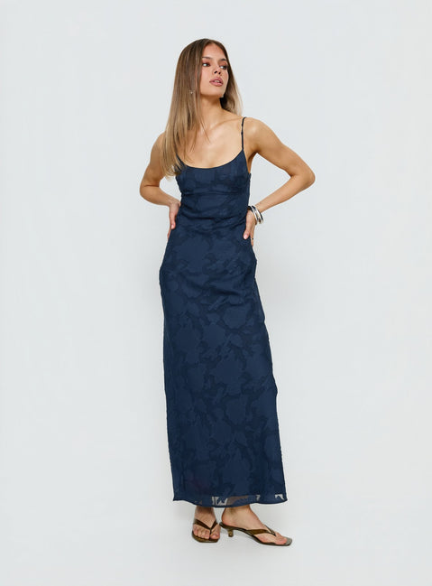 Ariadne Scoop Backless Maxi Dress Navy Burnout | Princess Polly Ariadne Scoop Backless Maxi Dress Navy Burnout | Princess Polly