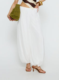 back view of model wearing Princess Polly Mirosa Balloon Leg Pants White Mid Rise Pants 