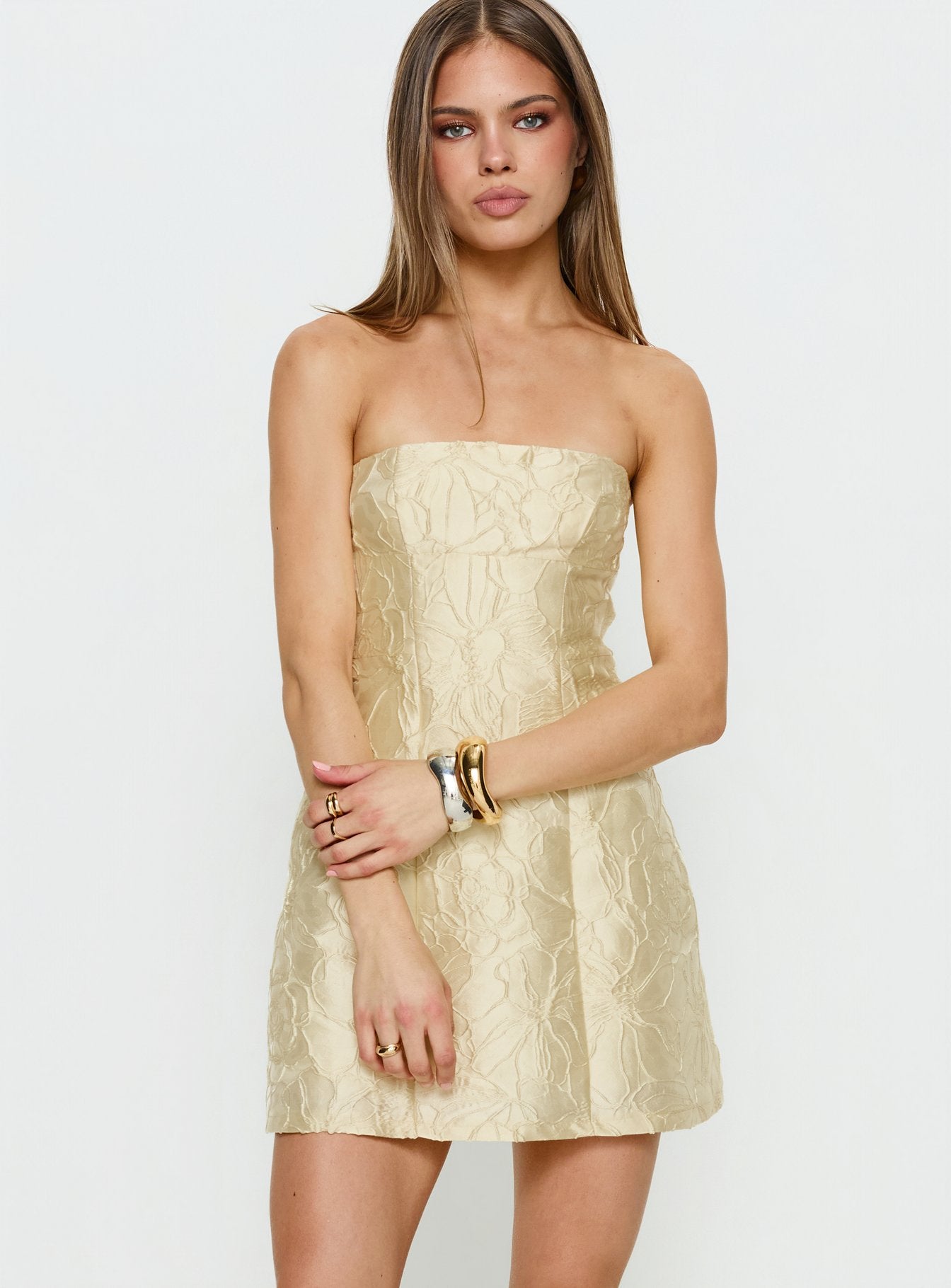 Cross Your Heart Strapless Mini Dress | Lemon | Womens | Princess Polly Cross Your Heart Strapless Mini Dress | Lemon | Womens | Princess Polly