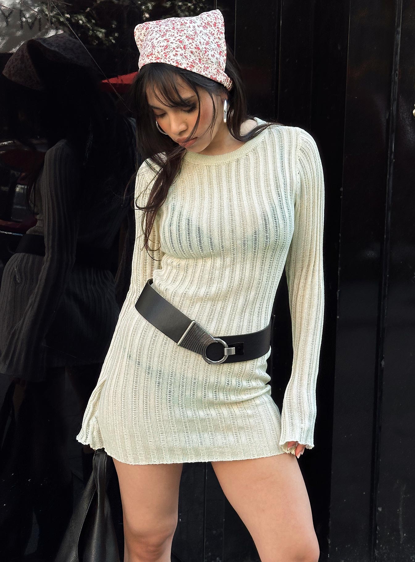 Primmie long sleeve mini dress cream