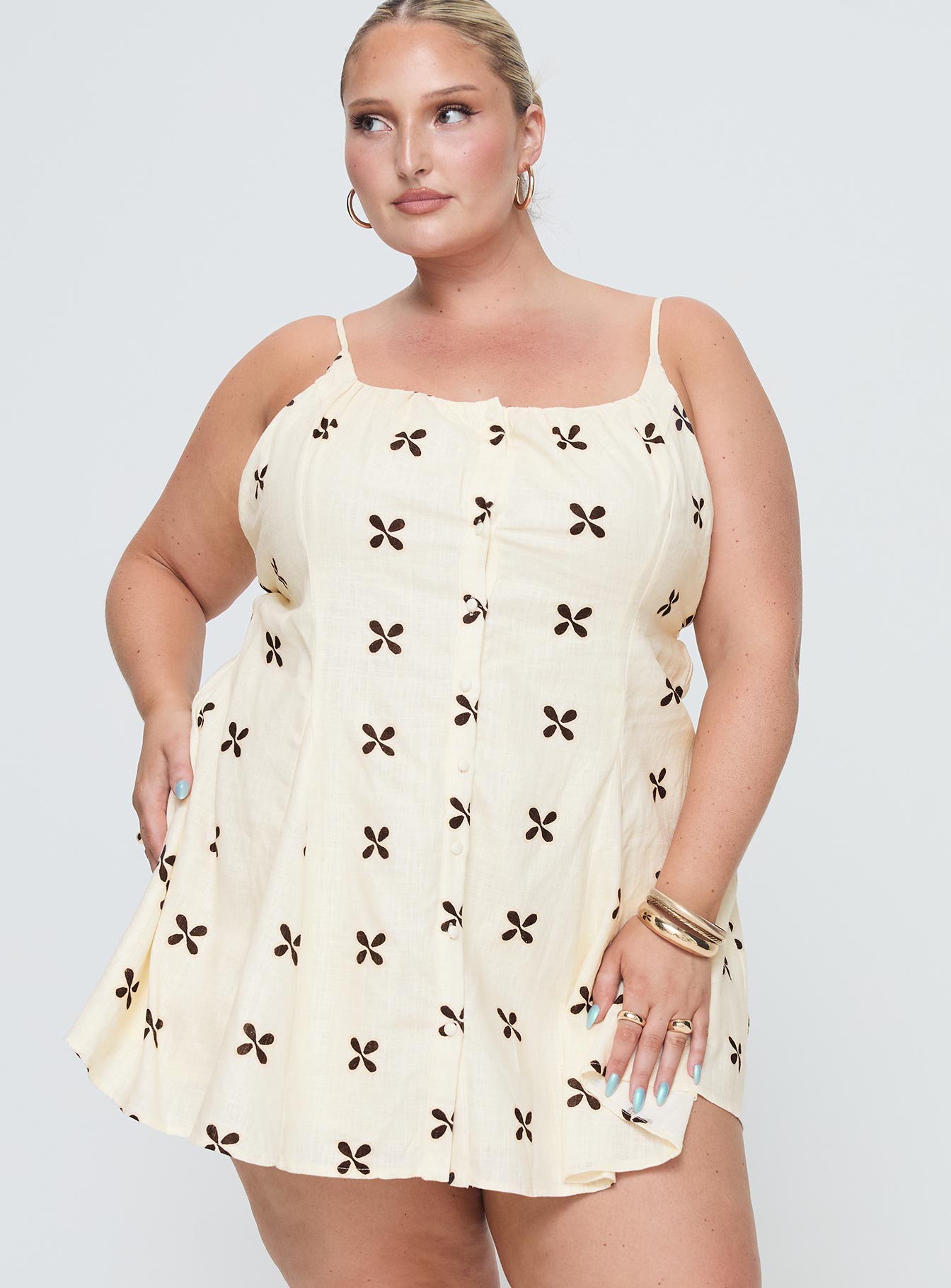 Elian linen blend mini dress cream / multi curve