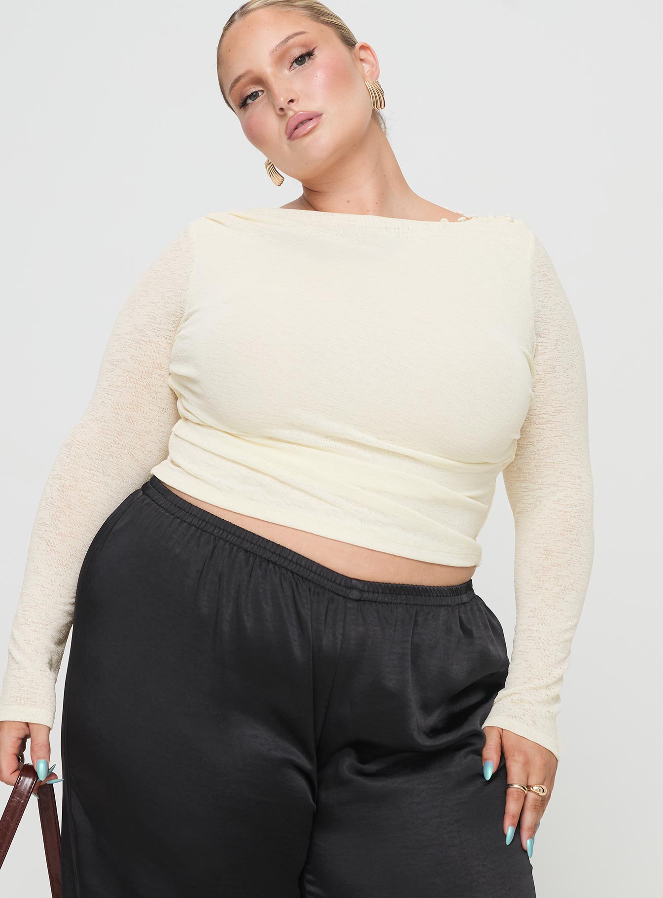 Luvinia long sleeve top cream curve