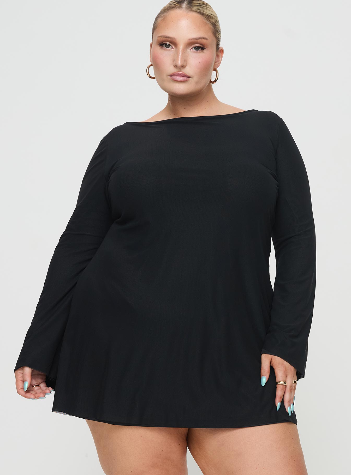 Lukea Long Sleeve Mini Dress Black Curve | Princess Polly Lukea Long Sleeve Mini Dress Black Curve | Princess Polly
