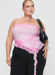 Princess Polly Curve  Tube top Strapless style, inner silicone strip at bust, asymmetric hem, frill detail Good stretch, fully lined  Princess Polly Lower Impact