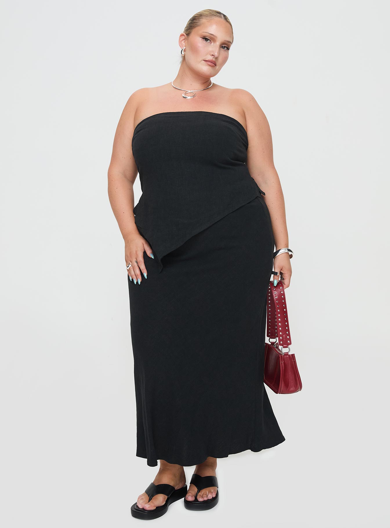 Ermias linen blend midi skirt black curve