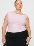 Pink Asymmetric top Gathered shoulder, elasticated underbust