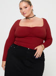 Red Long sleeve crop top Square neckline, pinched bust