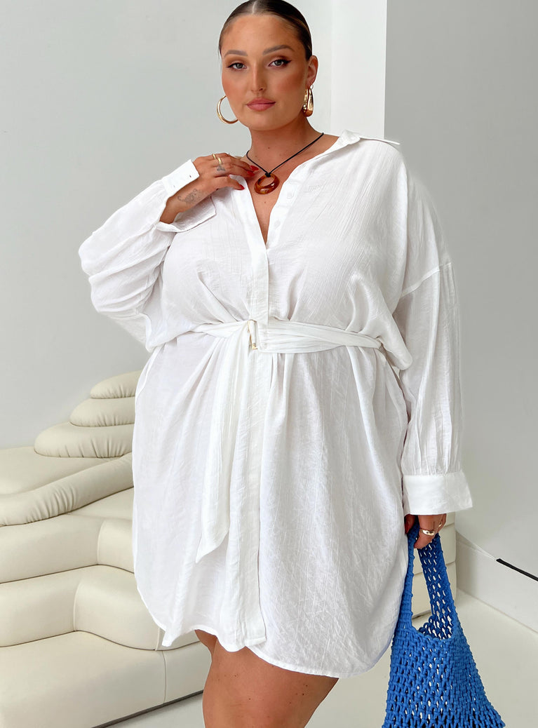 Bilari Textured Fabric Shirt Dress White Curve