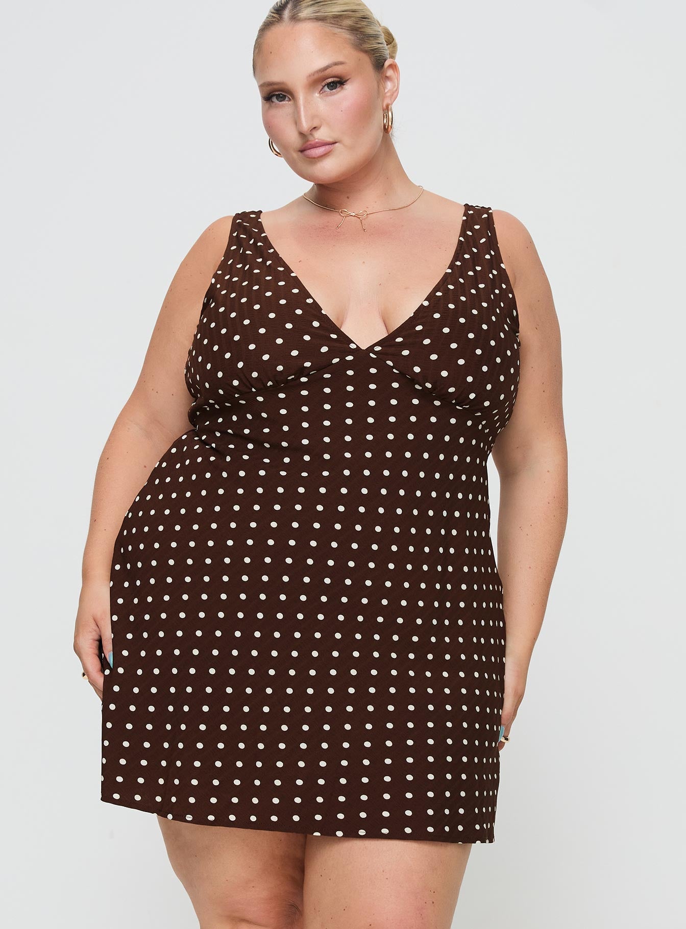 Nellie mini dress brown polka dot curve