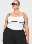 front view of model wearing Princess Polly Maidenwell Contrast Top White Curve Sleeveless Square Neck 