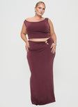   front view of model wearing Princess Polly Whiley Maxi Skirt Mauve Curve Maxi 