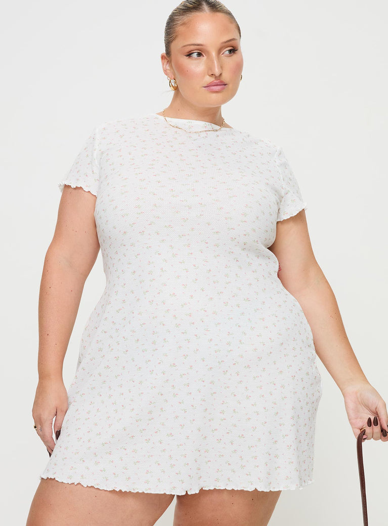 Princess Polly Round Neck  Patton Mini Dress White Floral Curve