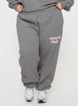 Princess Polly Track Pants Puff Text Charcoal Curve
