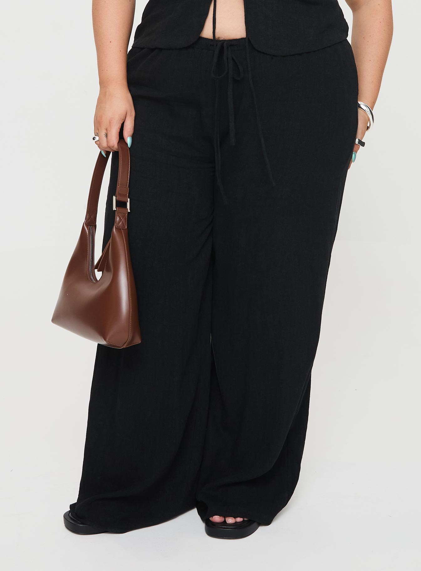 Felipe linen blend pants black curve