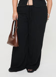 front view of model wearing Princess Polly Felipe Linen Blend Pants Black Curve mid-risedeselected 