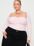 front view of model wearing Princess Polly Adella Long Sleeve Top Pink Curve Full Sleeves Square Neck 