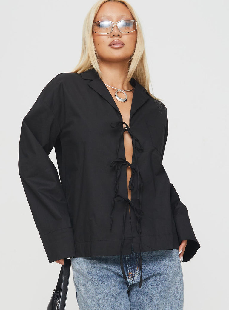 product Princess Polly Full Sleeves V-Neck  Spiri Shirt Black