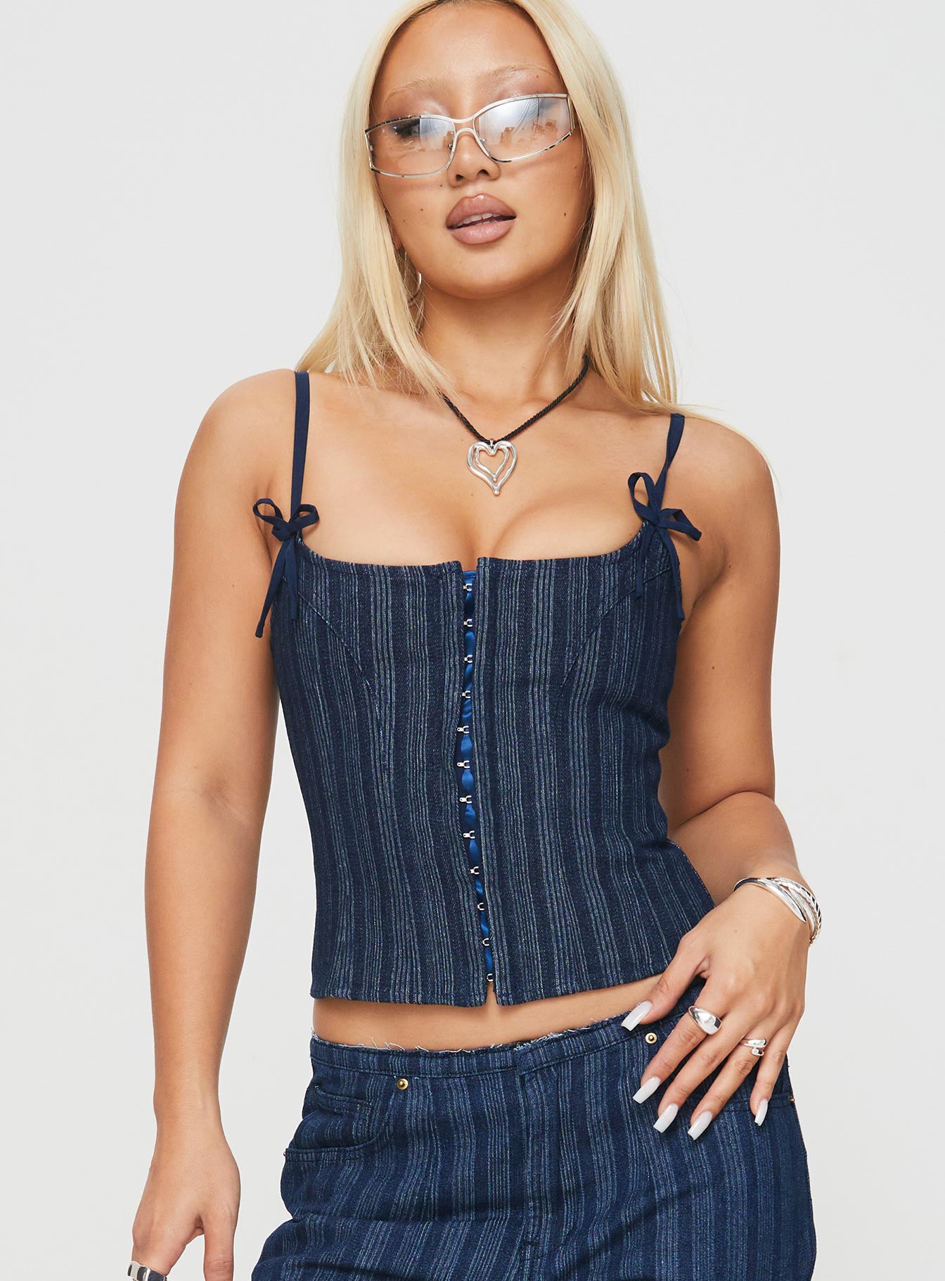 Charismatic denim corset dark pinstripe