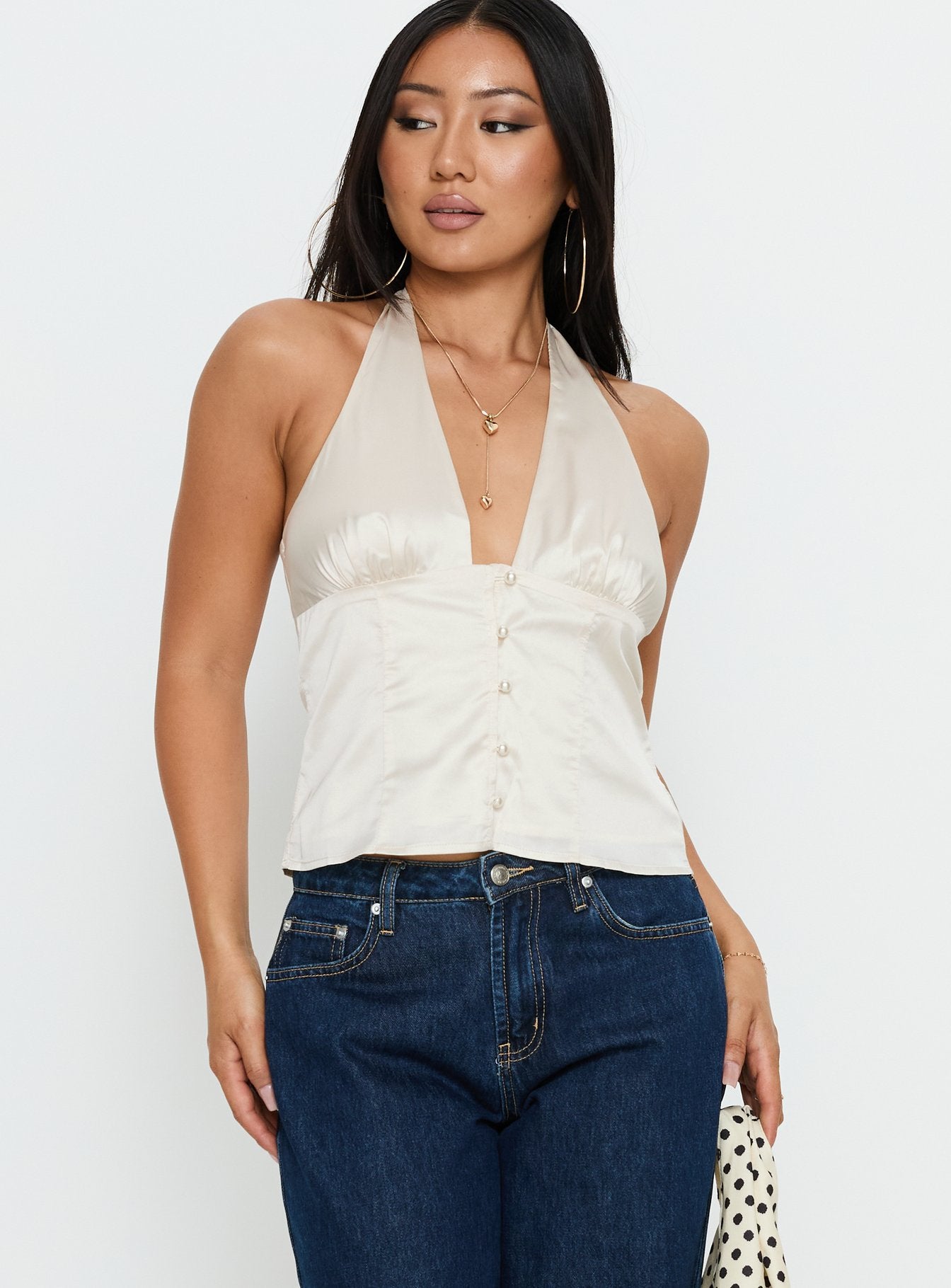Isolda Satin Halter Top Cream | Princess Polly