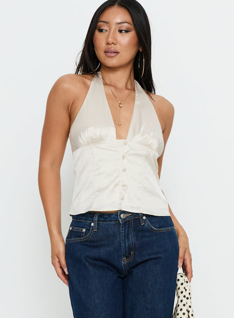Isolda Satin Halter Top Cream