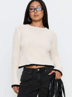 front view of model wearing Princess Polly Keree Lightweight Knit Sweater Cream cropped 