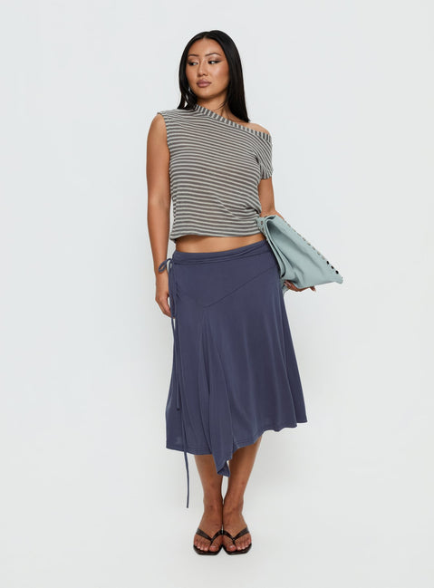 Joaney Tie Side Jersey Midi Skirt Slate