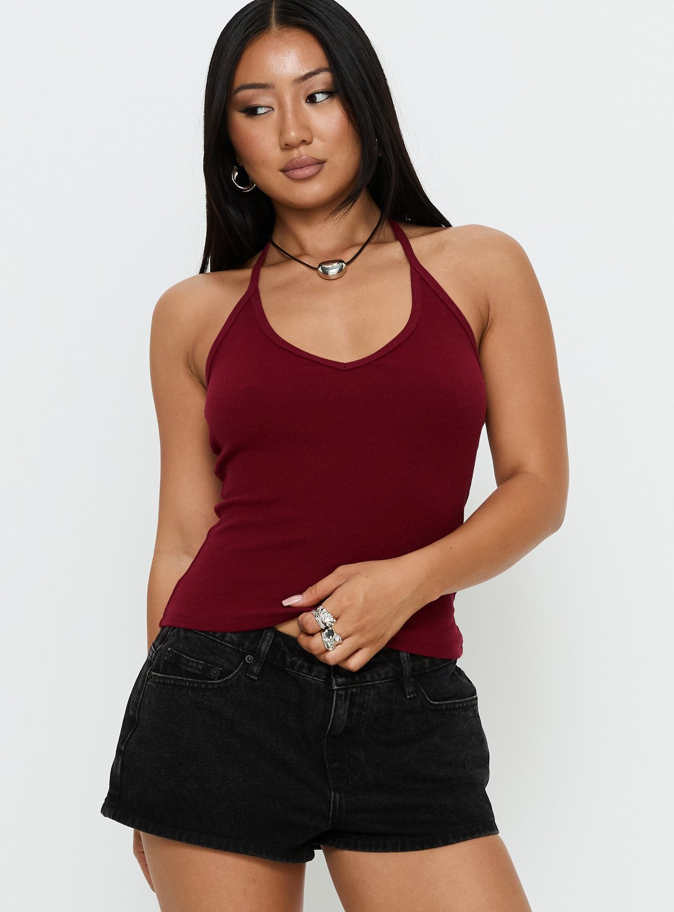 Sentiment V Neck Cami Top Burgundy