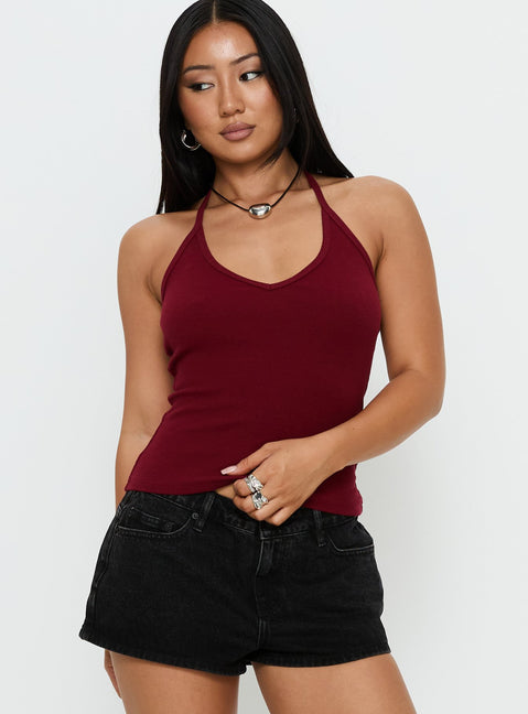 Sentiment V Neck Cami Top Burgundy