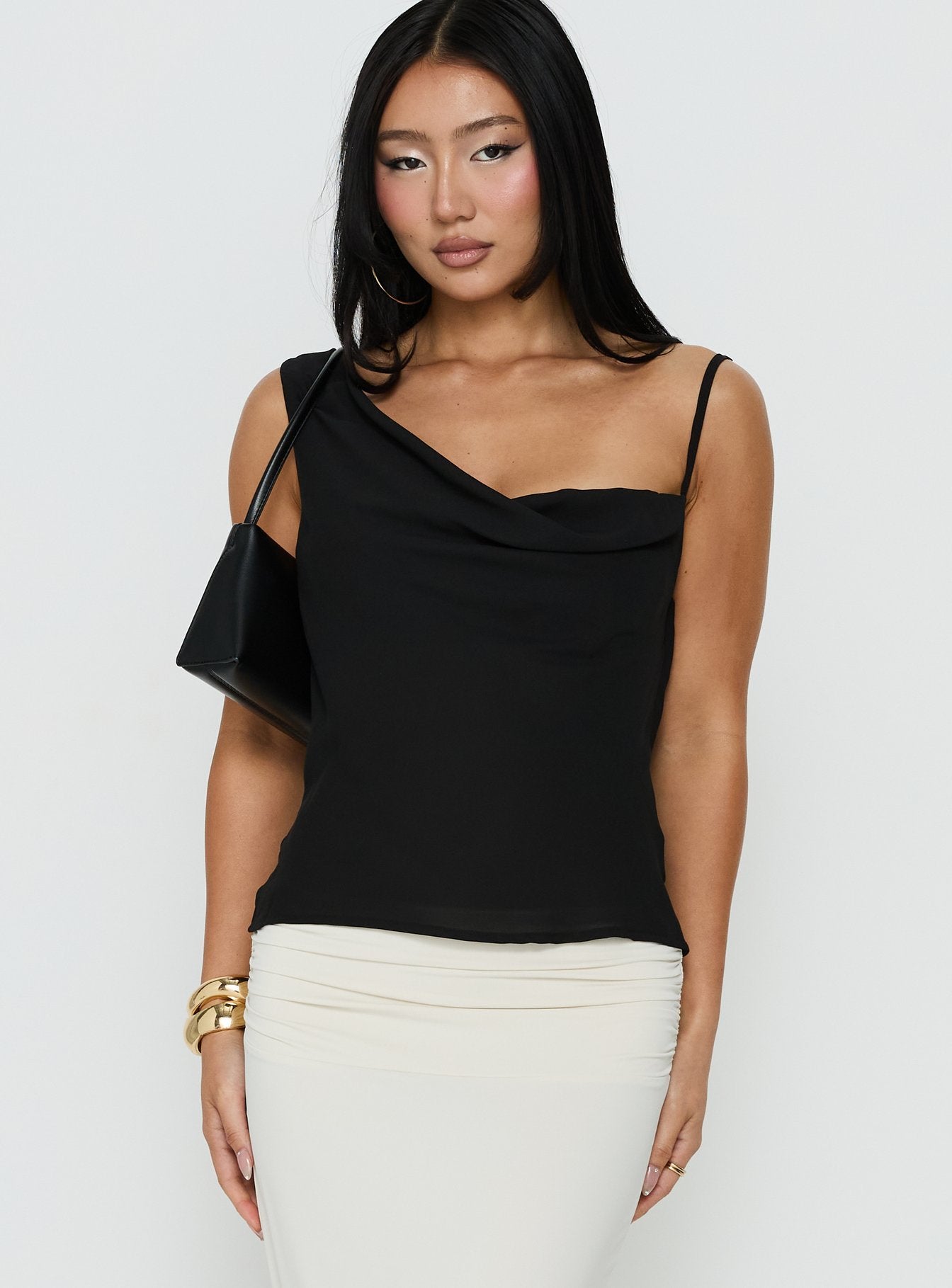 Winding Roads Layered Asymmetrical Top Black | Princess Polly