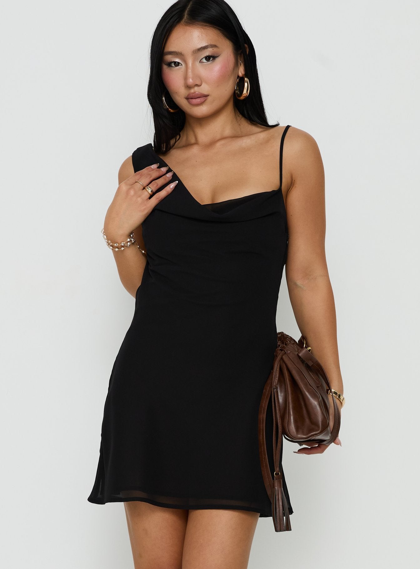 Adelayde Cowl Neck Bra Mini Dress / Black
