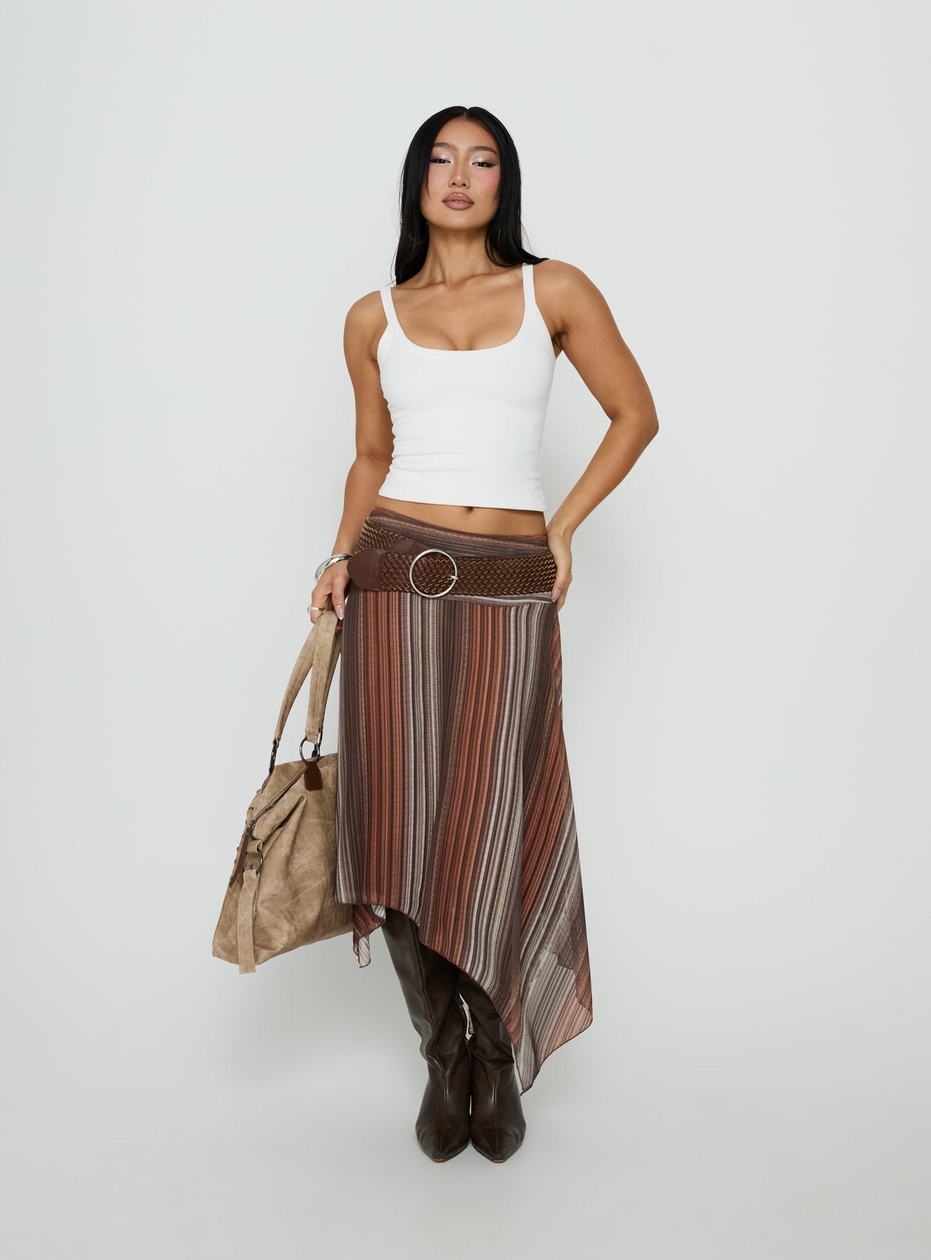 Massino Asymmetrical Midi Skirt Multi Stripe | Princess Polly