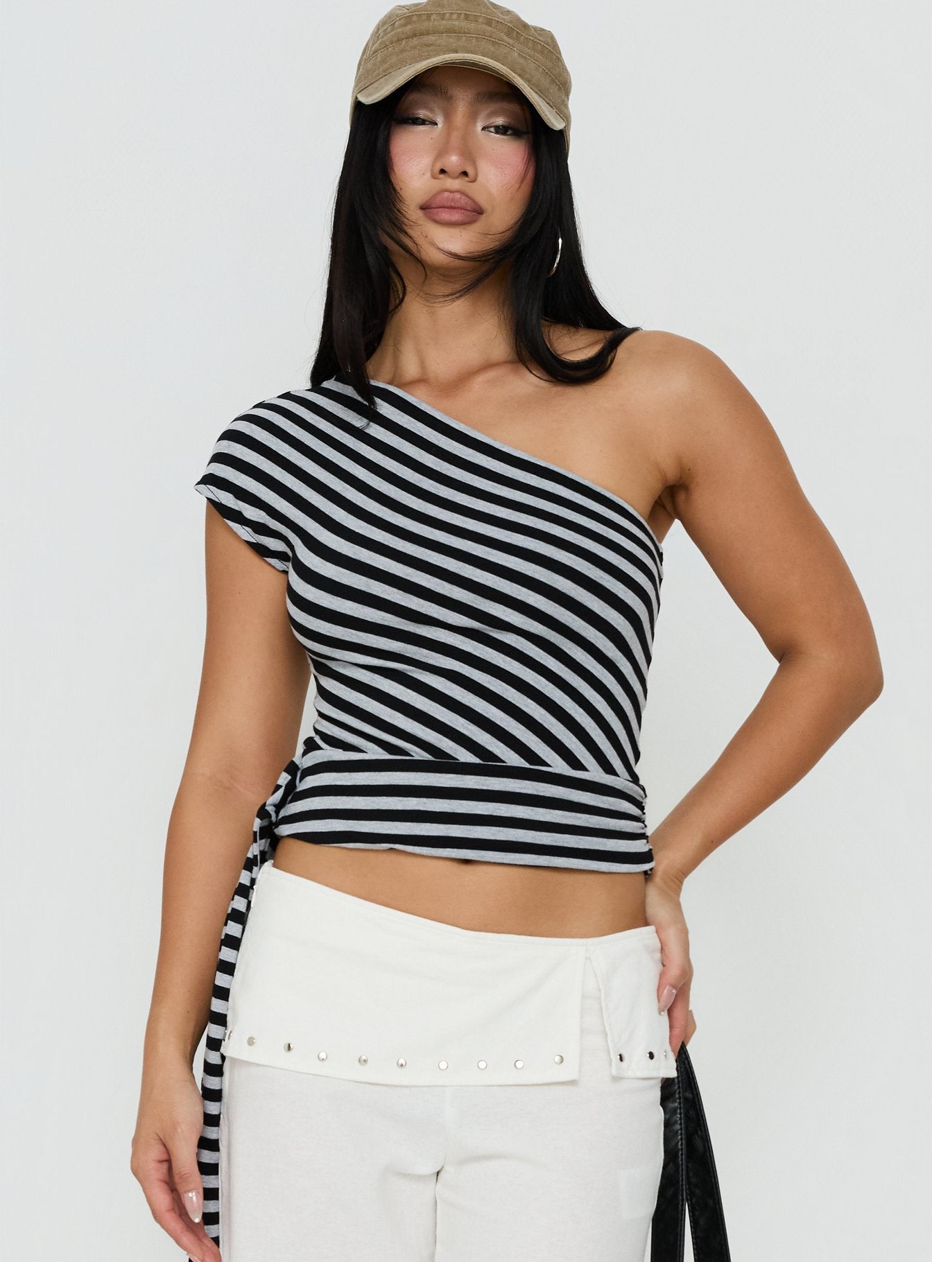 Lost Connection One Shoulder Top Multi Stripe | Princess Polly