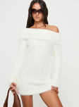 Princess Polly Asymmetric Neckline  Buchen Sweater Dress White