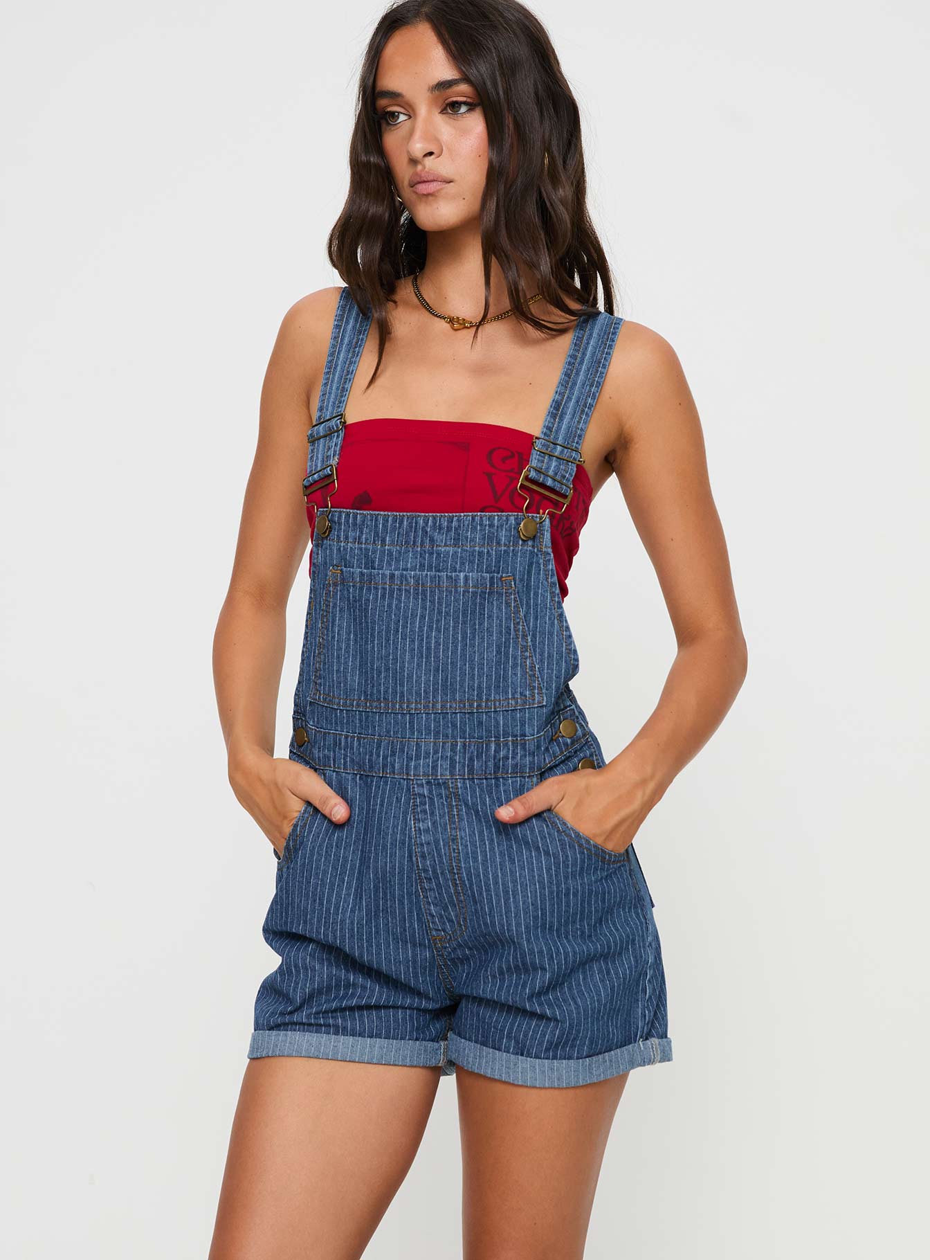 Kacey overalls mid blue pinstripe