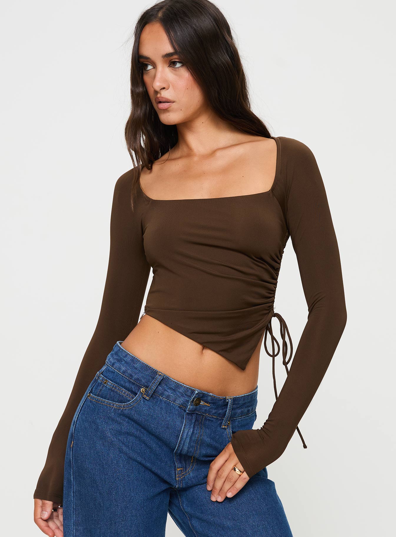 Take me on long sleeve top brown