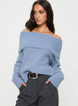 Parkley Boucle Off The Shoulder Sweater Blue Princess Polly  Long 