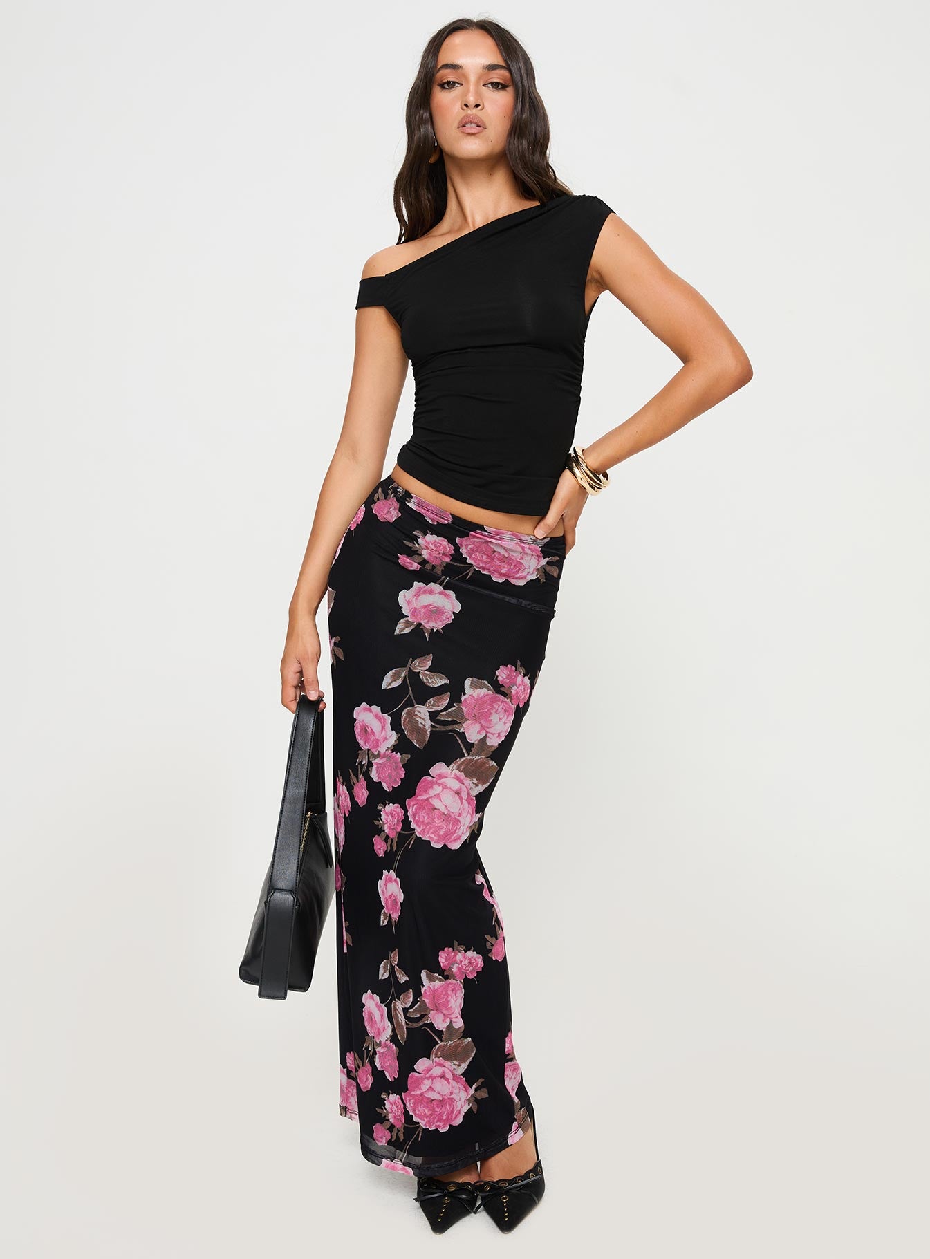 Modalla maxi skirt black floral