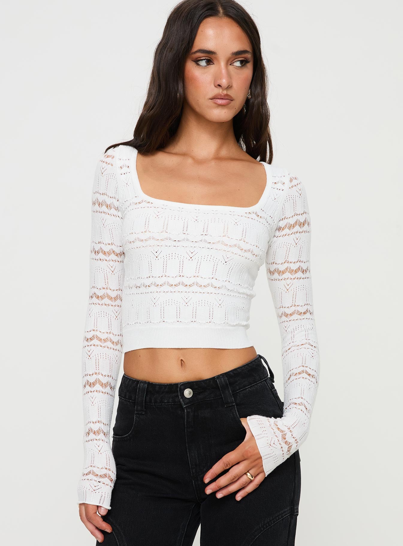 Valor long sleeve knit top white