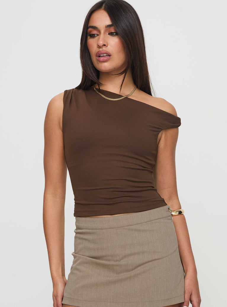 product Princess Polly Sleeveless Asymmetric Neckline  Danza Top Brown