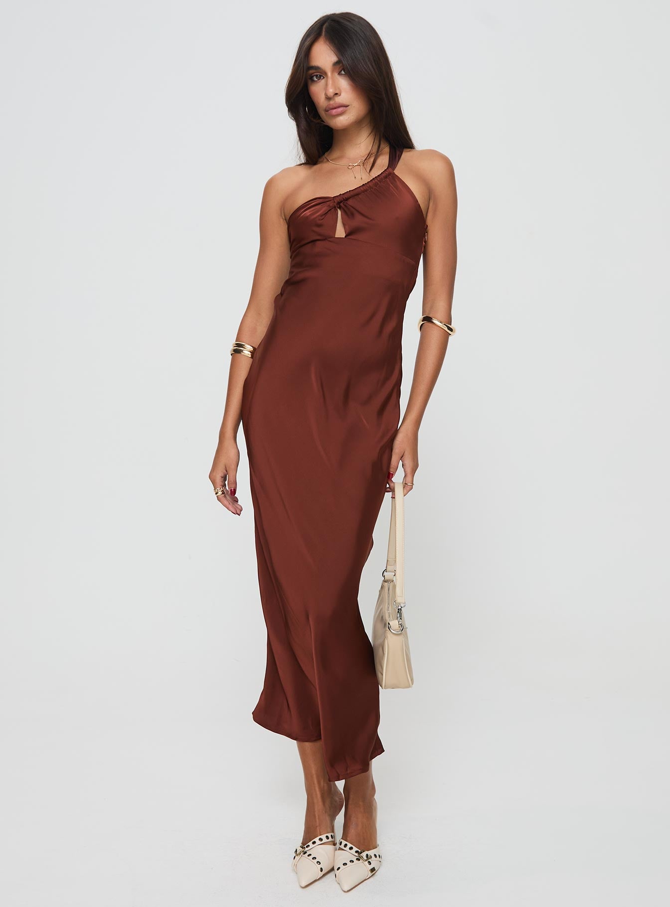 Casimir one shoulder maxi dress chocolate