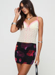 Mini skirt Floral print, mesh material, elasticated waistband Good stretch, fully lined  Princess Polly Lower Impact 