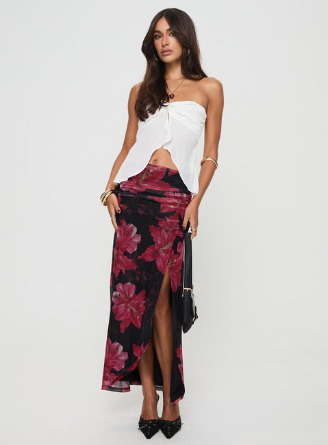 Cooperi Maxi Skirt Black / Red Floral | Princess Polly Cooperi Maxi Skirt Black / Red Floral | Princess Polly