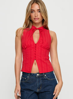 Tempting Tie Detail Top Red