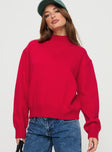 front view of model wearing Princess Polly Oberan Knit Sweater Red 