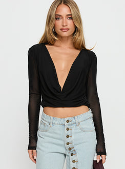 Carefree Days Long Sleeve Cowl Neck Top Black