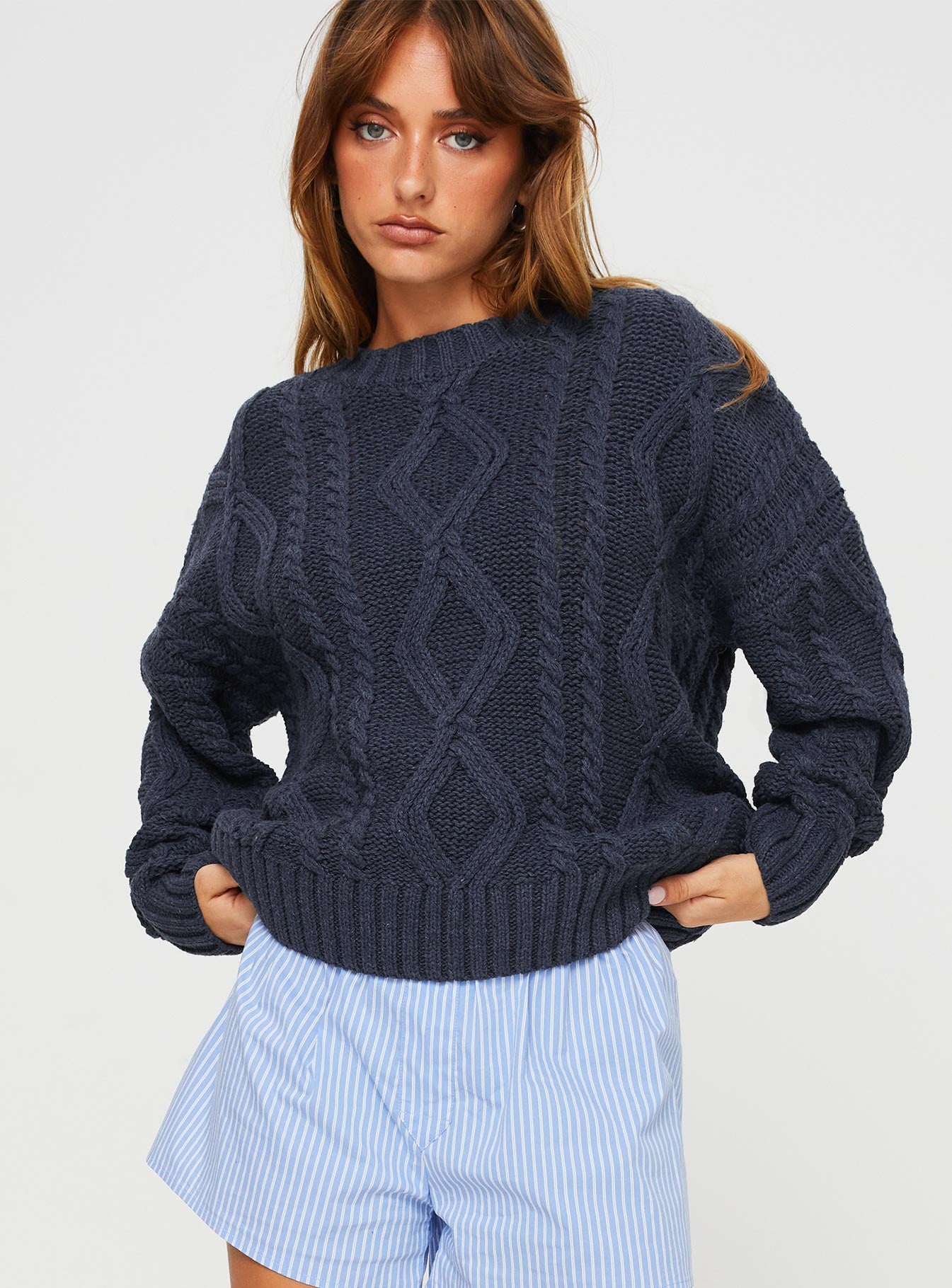 Anaya Oversized Sweater Navy | Princess Polly