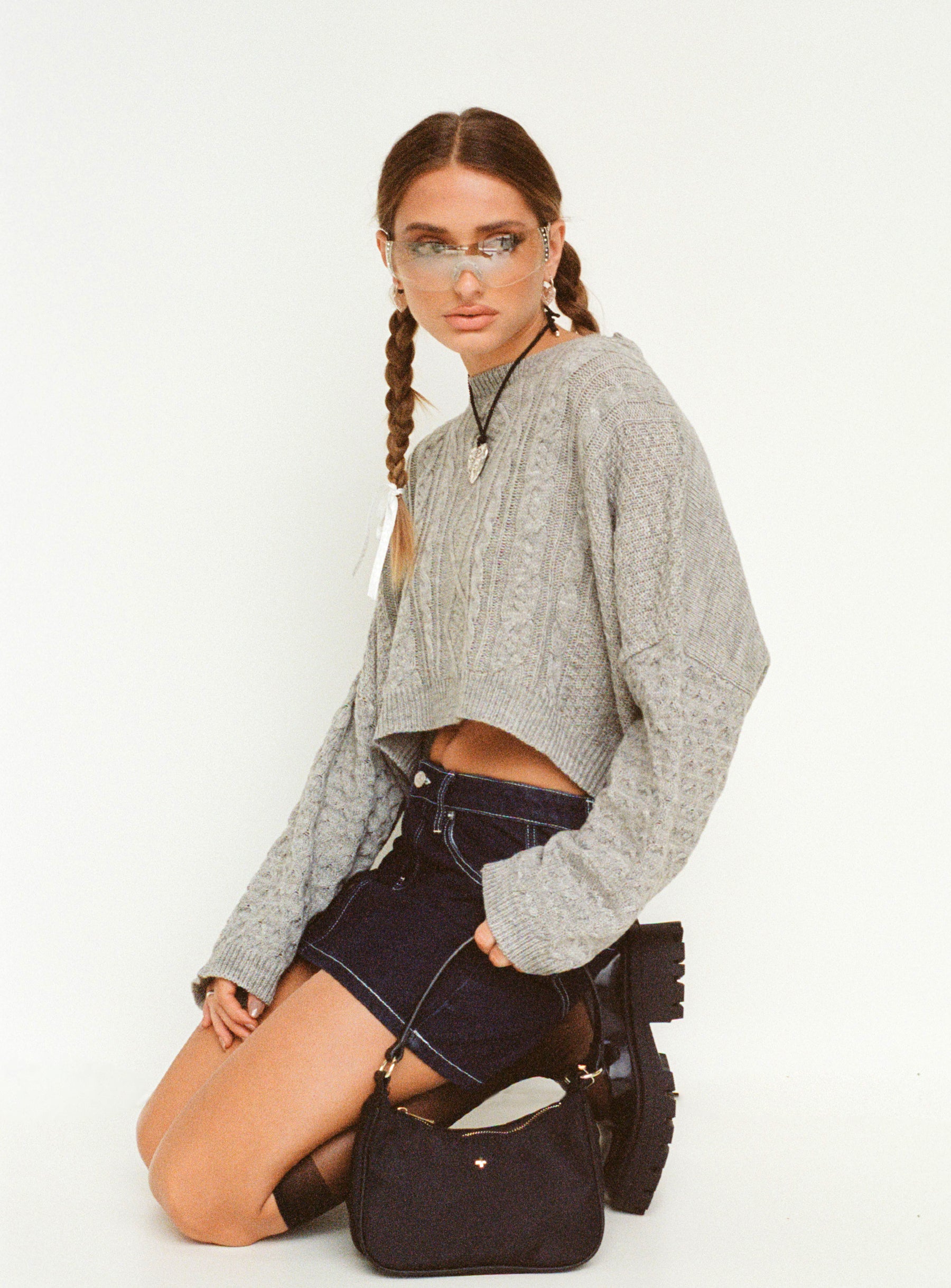 The Stan Cropped Sweater Grey Princess Polly  Cropped 