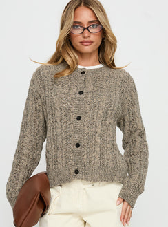 front view of model wearing Princess Polly Kaytee Button Up Knit Cardigan Grey 